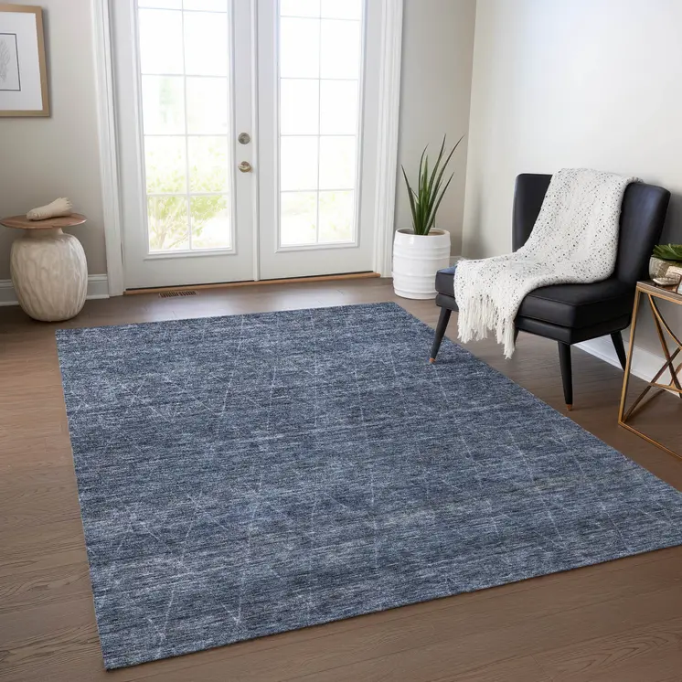 5' X 8' Navy Blue And Ivory Geometric Washable Indoor Outdoor Area Rug