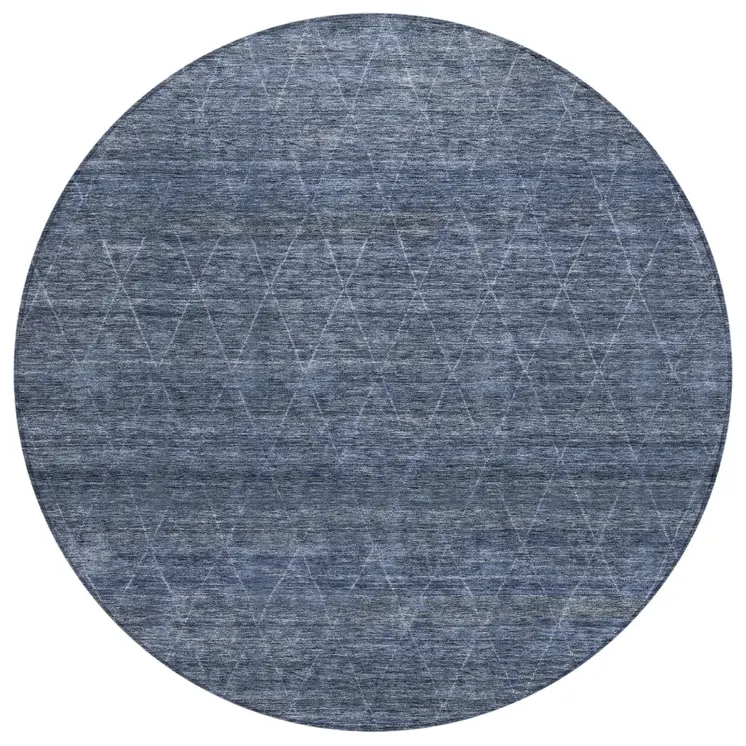 8' Navy Blue And Ivory Round Geometric Washable Indoor Outdoor Area Rug
