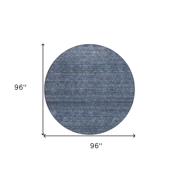 8' Navy Blue And Ivory Round Geometric Washable Indoor Outdoor Area Rug