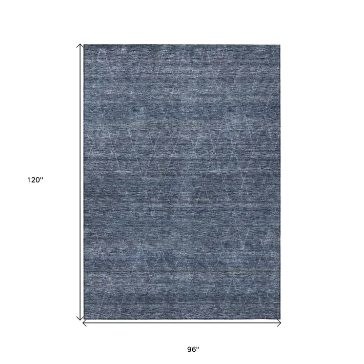 8' X 10' Navy Blue And Ivory Geometric Washable Indoor Outdoor Area Rug