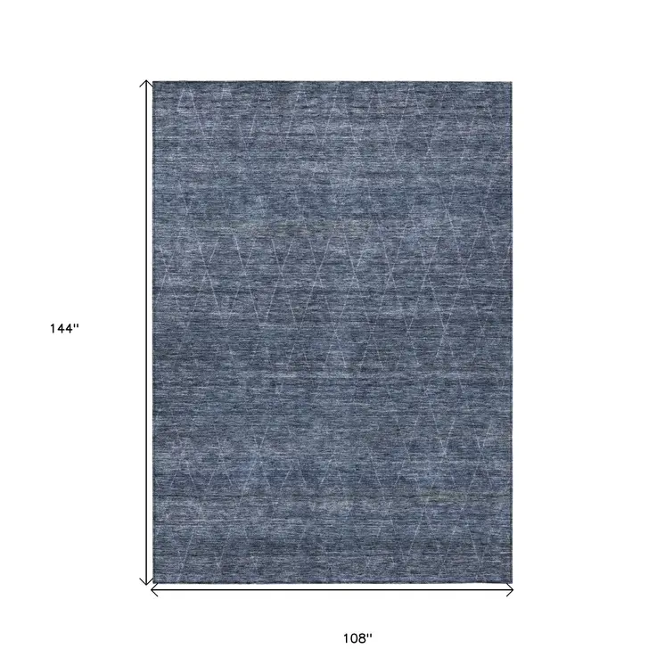9' X 12' Navy Blue And Ivory Geometric Washable Indoor Outdoor Area Rug