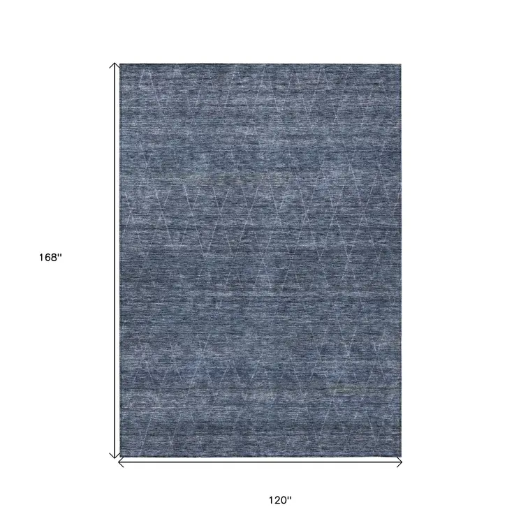 10' X 14' Navy Blue And Ivory Geometric Washable Indoor Outdoor Area Rug