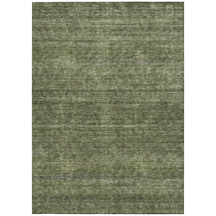 3' X 5' Olive Green And Ivory Geometric Washable Indoor Outdoor Area Rug