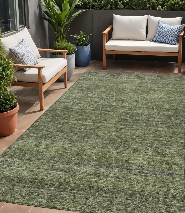5' X 8' Olive Green And Ivory Geometric Washable Indoor Outdoor Area Rug