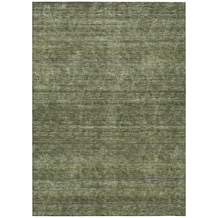 9' X 12' Olive Green And Ivory Geometric Washable Indoor Outdoor Area Rug