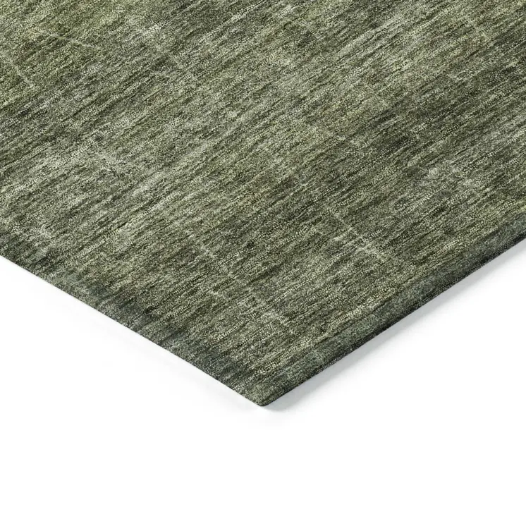 9' X 12' Olive Green And Ivory Geometric Washable Indoor Outdoor Area Rug