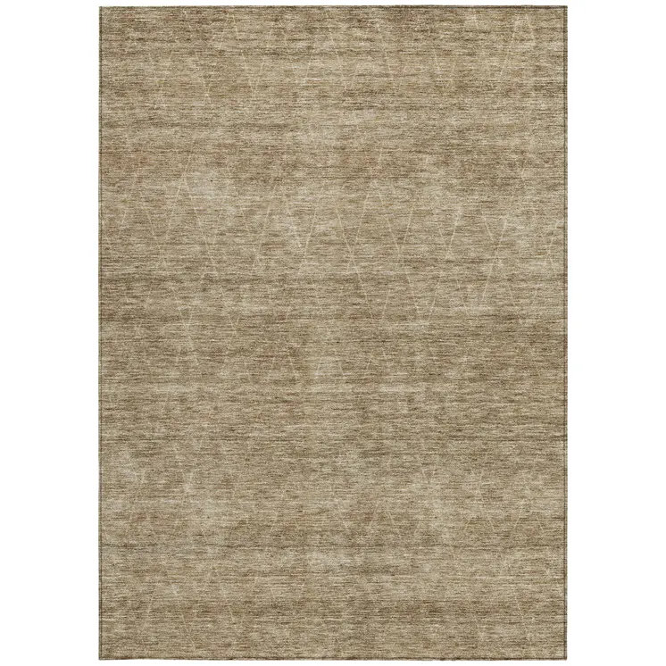 3' X 5' Wheat And Ivory Geometric Washable Indoor Outdoor Area Rug