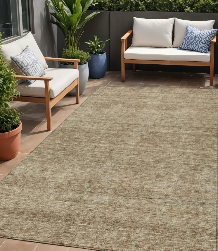 5' X 8' Wheat And Ivory Geometric Washable Indoor Outdoor Area Rug