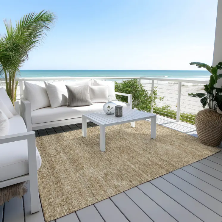 5' X 8' Wheat And Ivory Geometric Washable Indoor Outdoor Area Rug