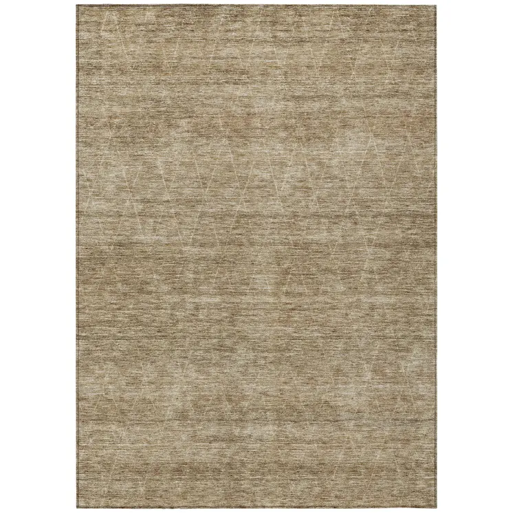 5' X 8' Wheat And Ivory Geometric Washable Indoor Outdoor Area Rug