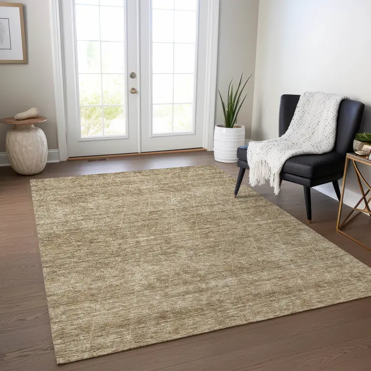 5' X 8' Wheat And Ivory Geometric Washable Indoor Outdoor Area Rug