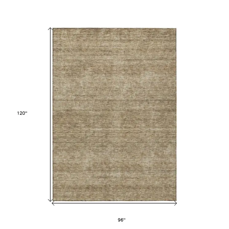 8' X 10' Wheat And Ivory Geometric Washable Indoor Outdoor Area Rug