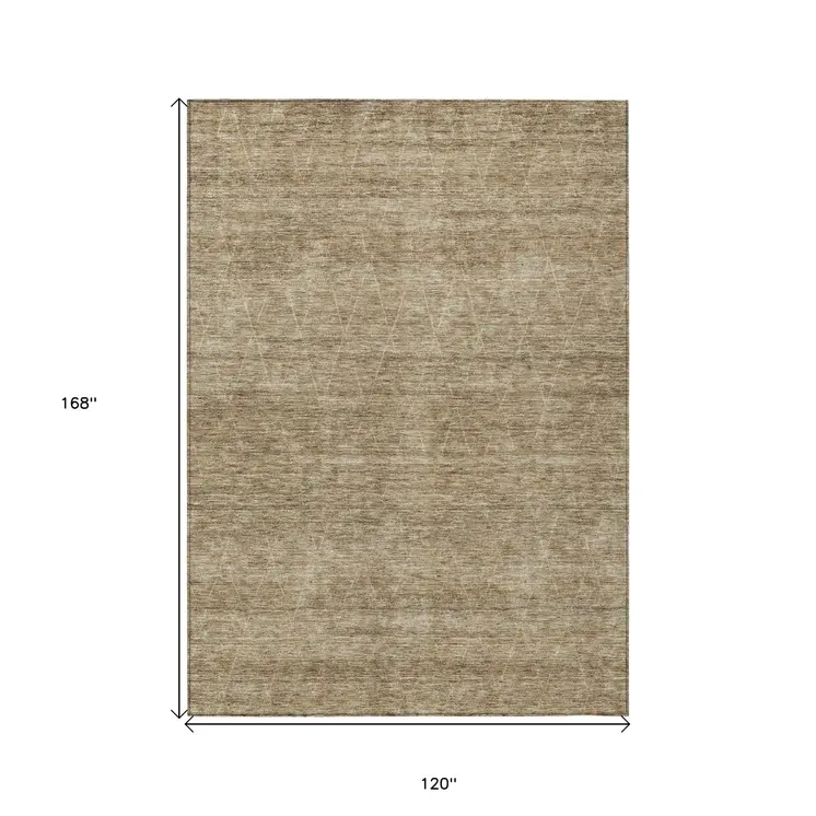 10' X 14' Wheat And Ivory Geometric Washable Indoor Outdoor Area Rug