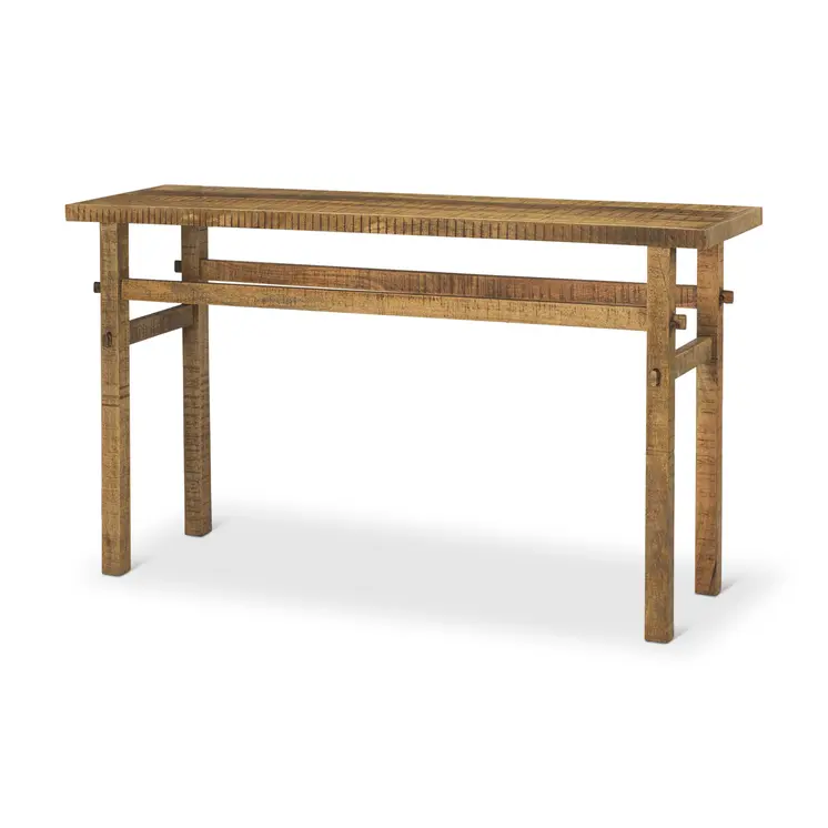 54" Brown Solid Wood Distressed Console Table