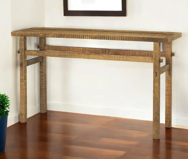 54" Brown Solid Wood Distressed Console Table