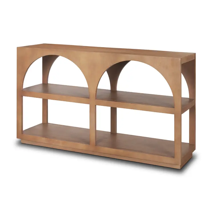 54" Brown Solid Wood Floor Shelf Console Table With Two Shelves