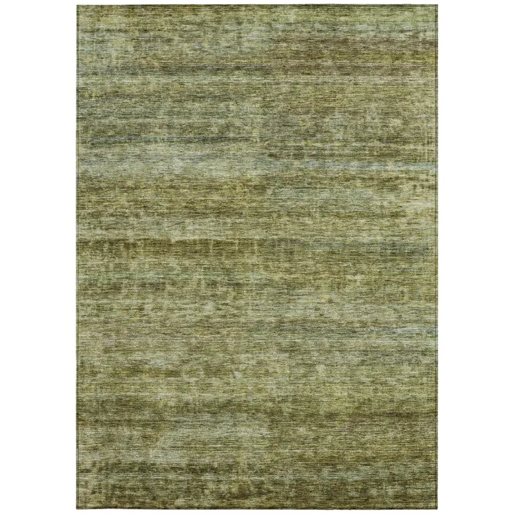 5' X 8' Olive Green And Brown Striped Washable Indoor Outdoor Area Rug
