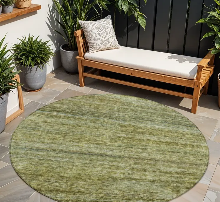 8' Olive Green And Brown Round Striped Washable Indoor Outdoor Area Rug