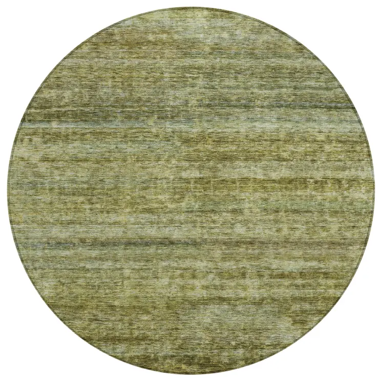 8' Olive Green And Brown Round Striped Washable Indoor Outdoor Area Rug