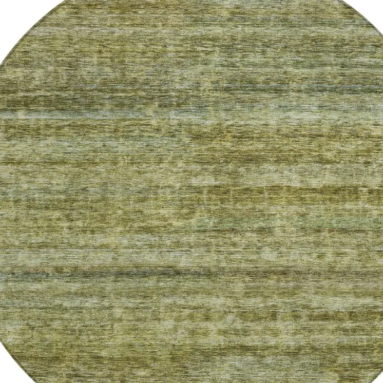 8' Olive Green And Brown Round Striped Washable Indoor Outdoor Area Rug