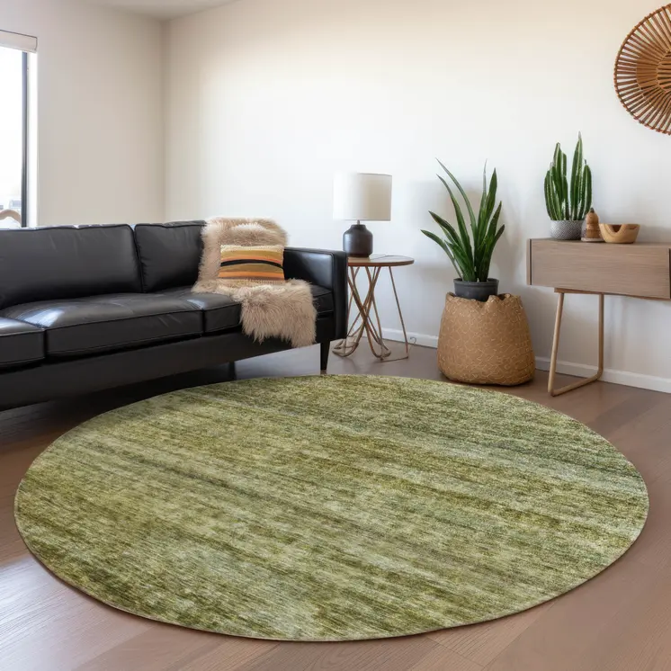 8' Olive Green And Brown Round Striped Washable Indoor Outdoor Area Rug