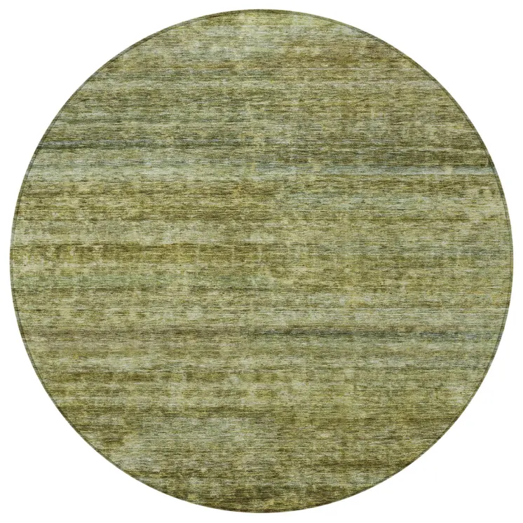8' Olive Green And Brown Round Striped Washable Indoor Outdoor Area Rug