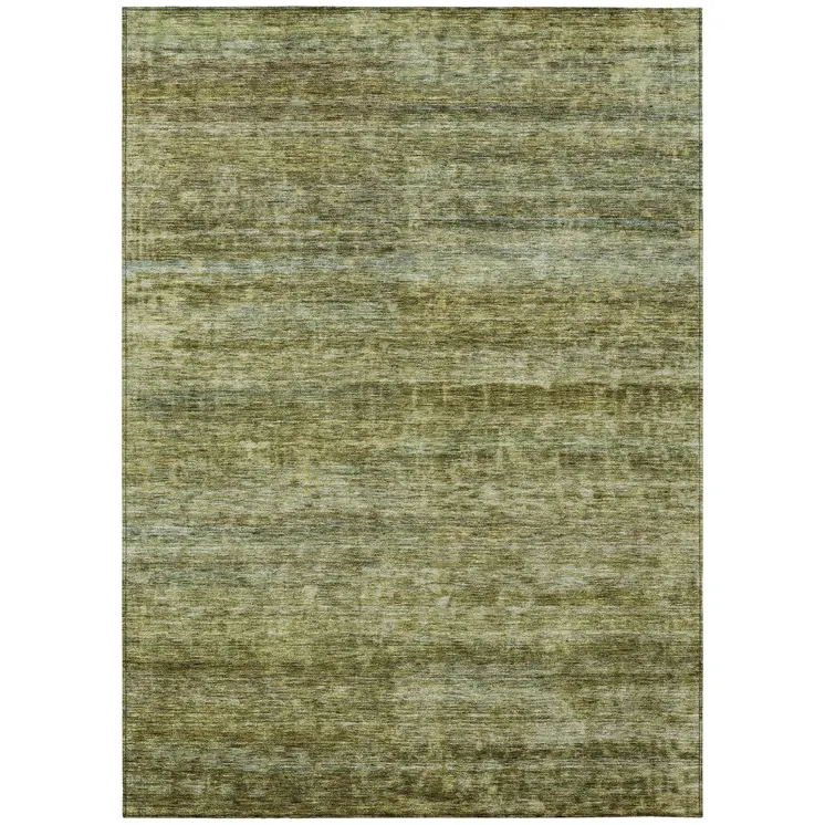 9' X 12' Olive Green And Brown Striped Washable Indoor Outdoor Area Rug