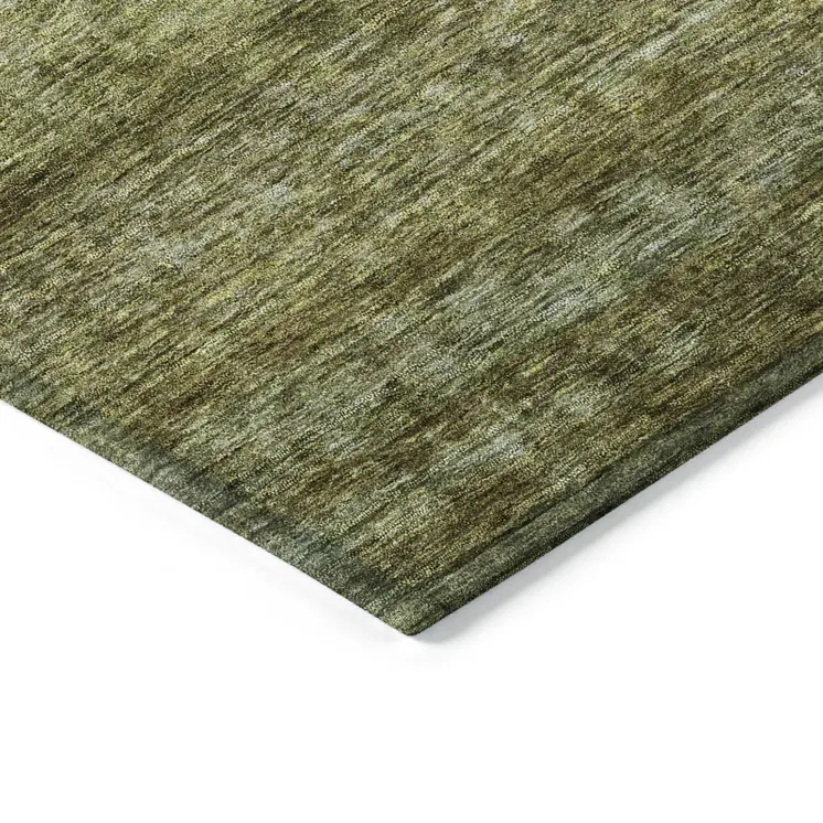 9' X 12' Olive Green And Brown Striped Washable Indoor Outdoor Area Rug