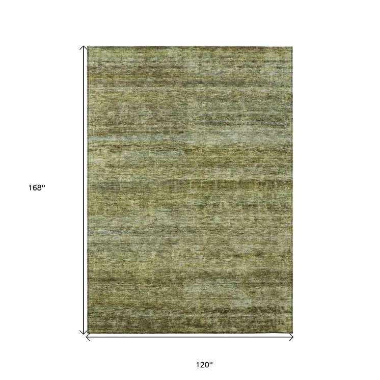 10' X 14' Olive Green And Brown Striped Washable Indoor Outdoor Area Rug