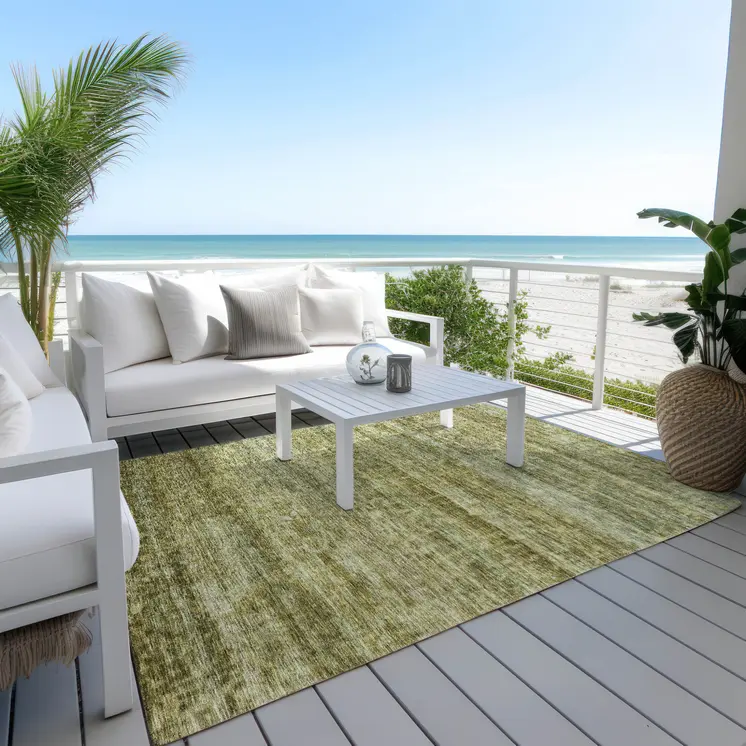 10' X 14' Olive Green And Brown Striped Washable Indoor Outdoor Area Rug