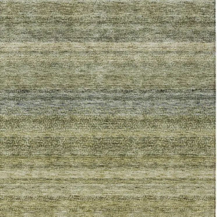 3' X 5' Artichoke Green And Gray Striped Washable Indoor Outdoor Area Rug