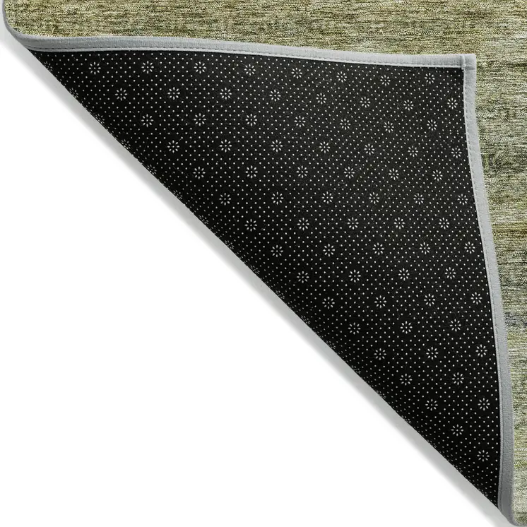 5' X 8' Artichoke Green And Gray Striped Washable Indoor Outdoor Area Rug