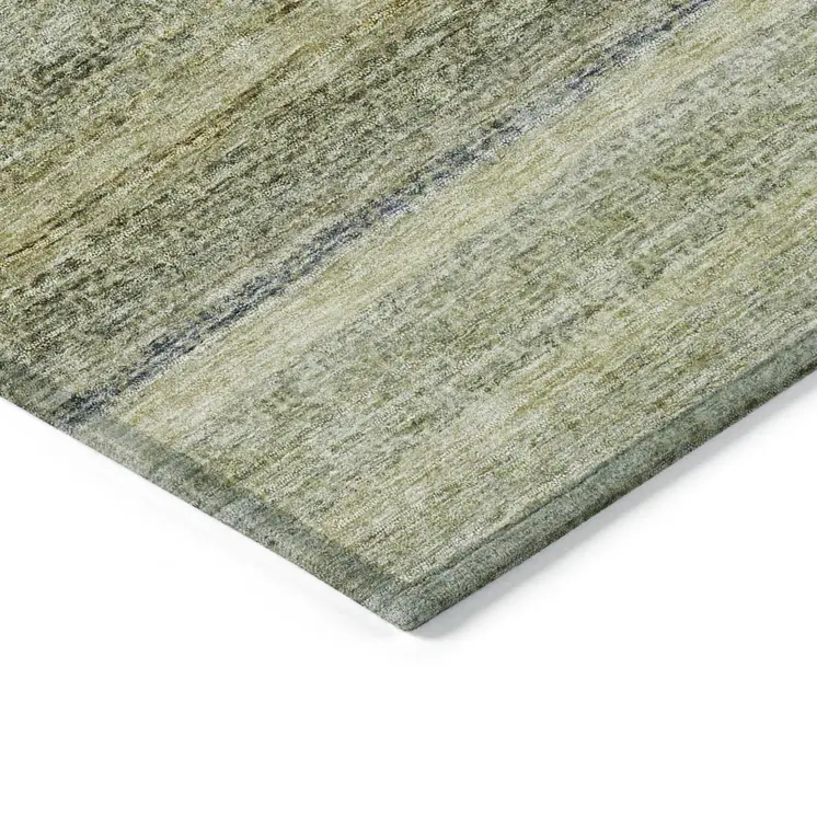 5' X 8' Artichoke Green And Gray Striped Washable Indoor Outdoor Area Rug