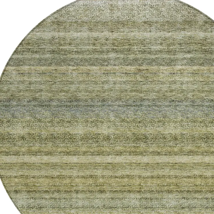 8' Artichoke Green And Gray Round Striped Washable Indoor Outdoor Area Rug