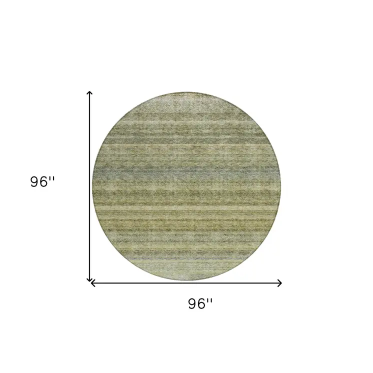 8' Artichoke Green And Gray Round Striped Washable Indoor Outdoor Area Rug