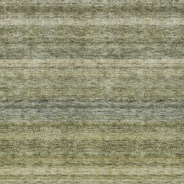 8' X 10' Artichoke Green And Gray Striped Washable Indoor Outdoor Area Rug