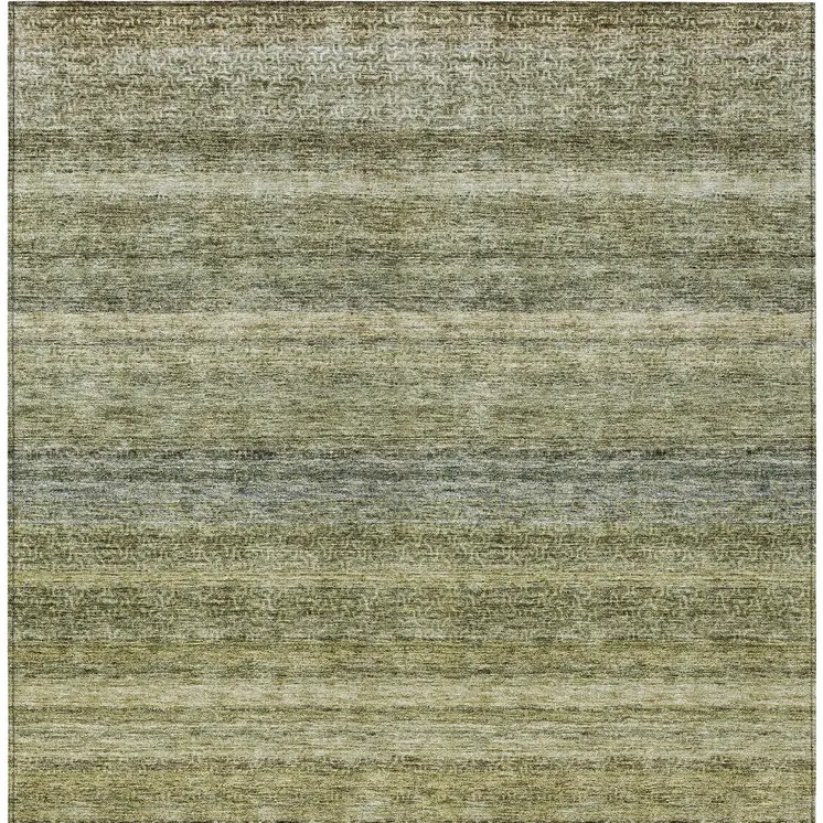 10' X 14' Artichoke Green And Gray Striped Washable Indoor Outdoor Area Rug