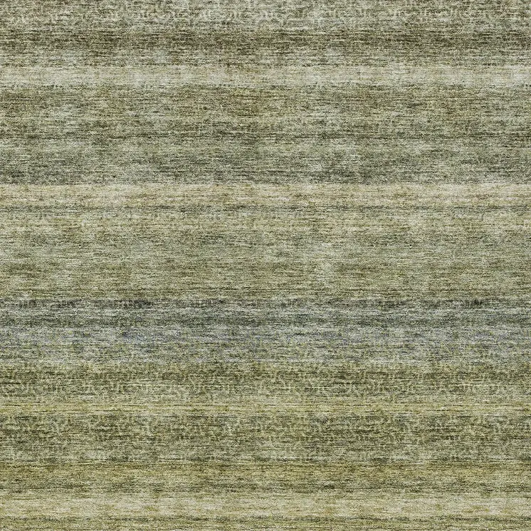 10' X 14' Artichoke Green And Gray Striped Washable Indoor Outdoor Area Rug