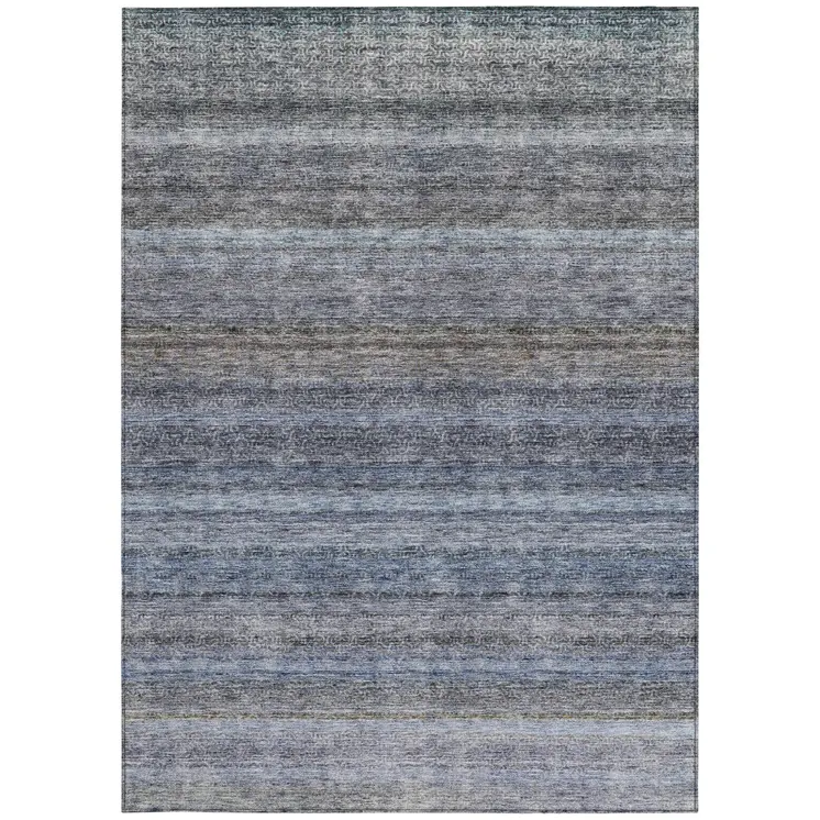 3' X 5' Blue And Gray Striped Washable Indoor Outdoor Area Rug