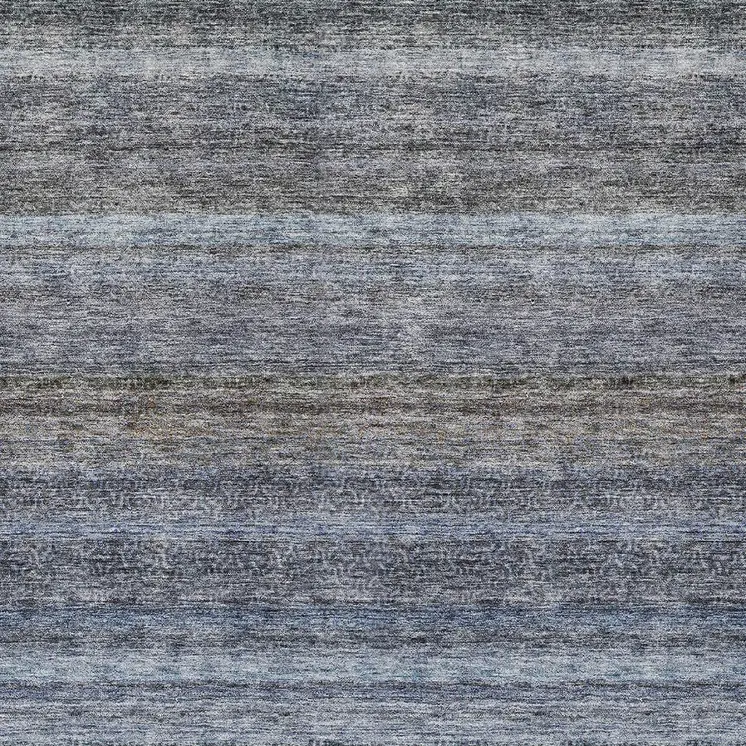 5' X 8' Blue And Gray Striped Washable Indoor Outdoor Area Rug