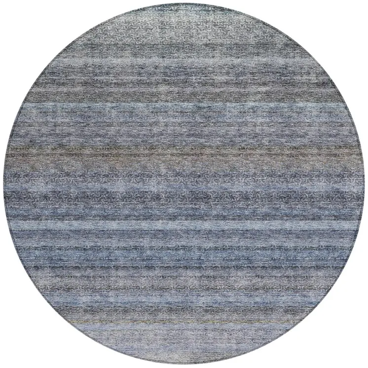 8' Blue And Gray Round Striped Washable Indoor Outdoor Area Rug