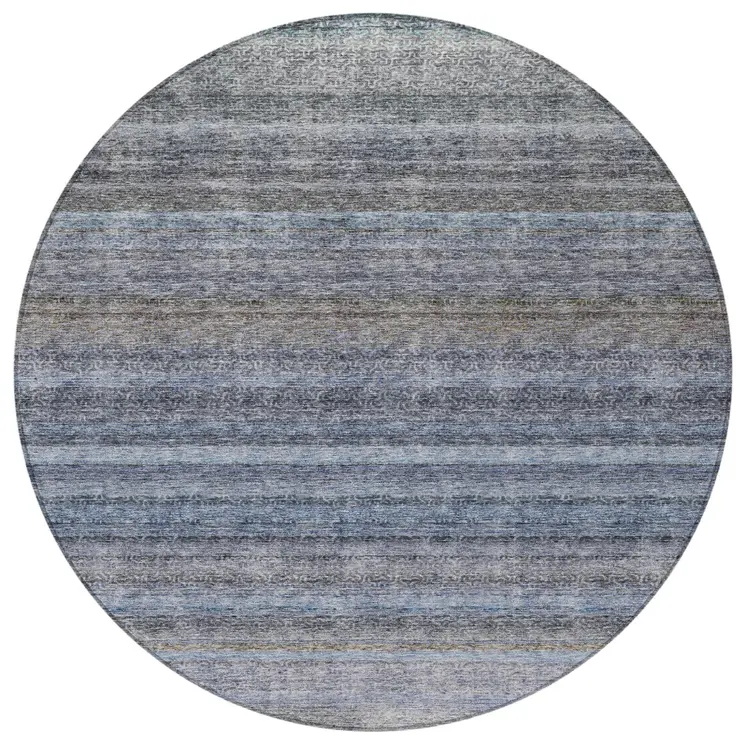 8' Blue And Gray Round Striped Washable Indoor Outdoor Area Rug