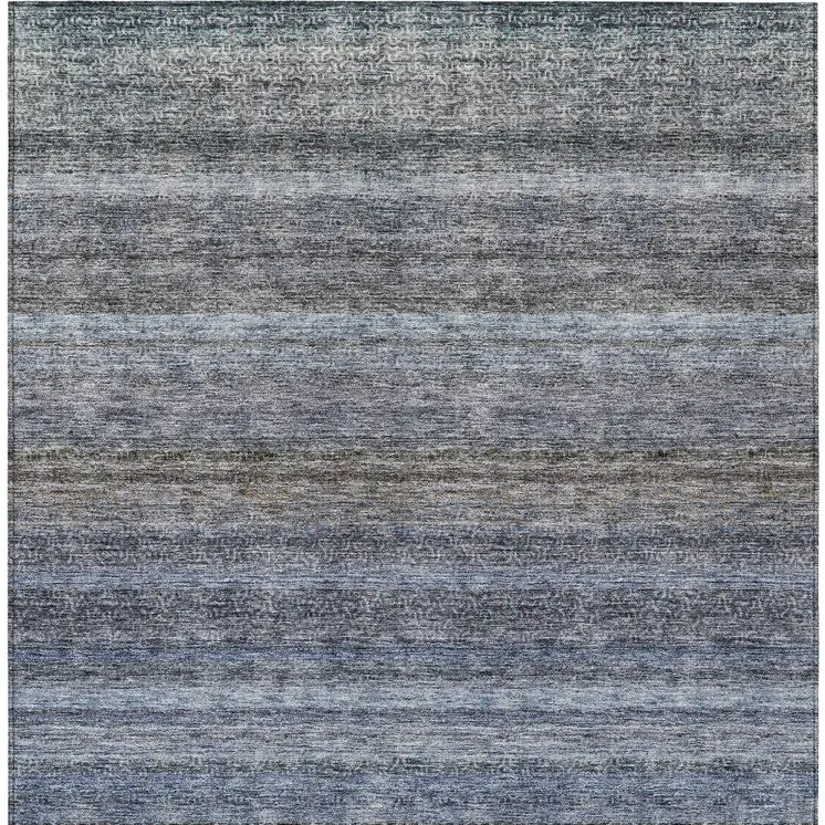 9' X 12' Blue And Gray Striped Washable Indoor Outdoor Area Rug