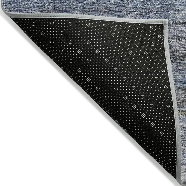 9' X 12' Blue And Gray Striped Washable Indoor Outdoor Area Rug