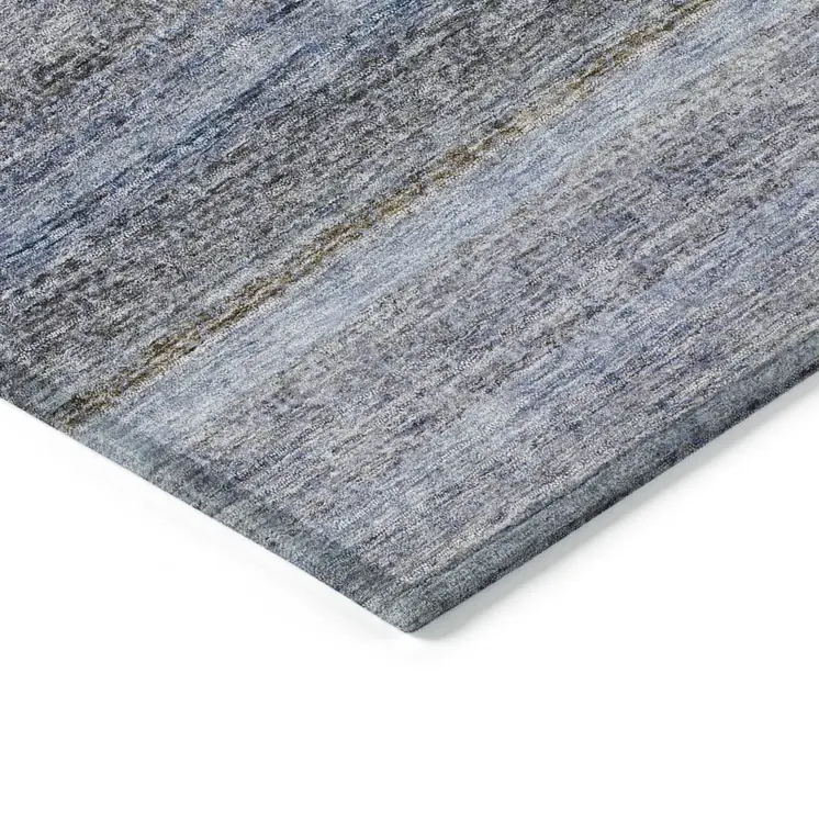 9' X 12' Blue And Gray Striped Washable Indoor Outdoor Area Rug