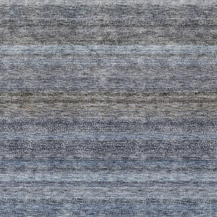 9' X 12' Blue And Gray Striped Washable Indoor Outdoor Area Rug