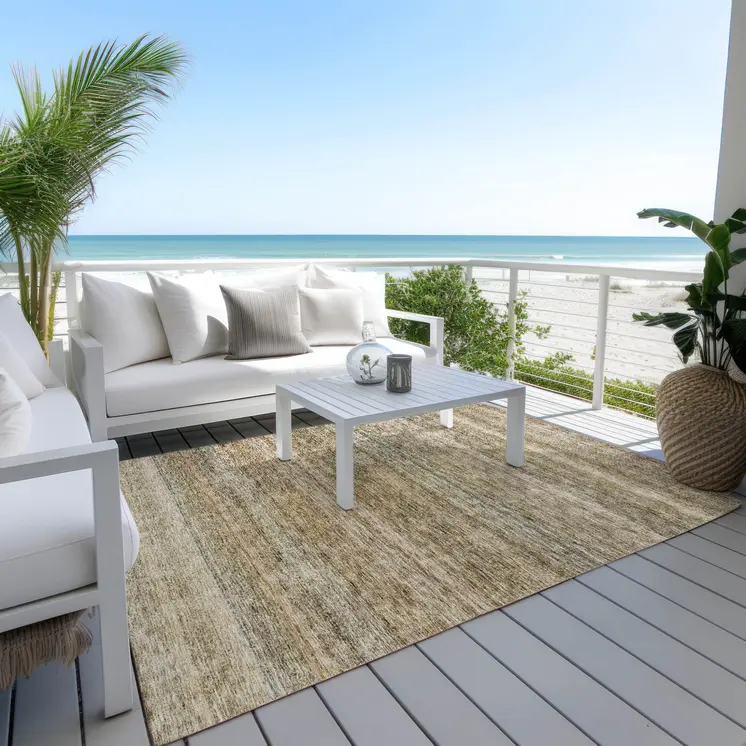 5' X 8' Copper And Green Striped Washable Indoor Outdoor Area Rug
