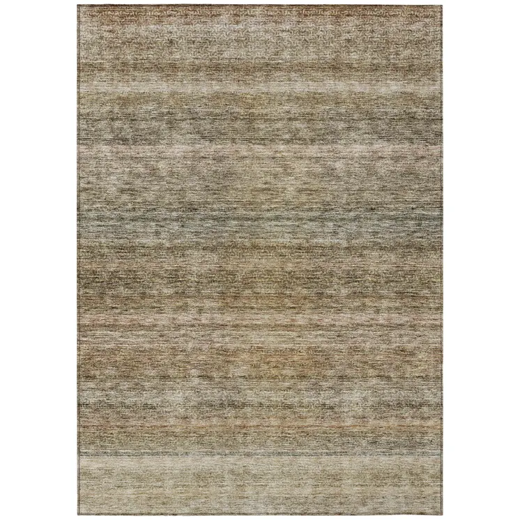 5' X 8' Copper And Green Striped Washable Indoor Outdoor Area Rug
