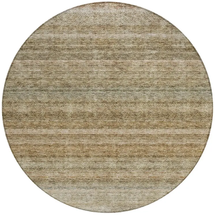 8' Copper And Green Round Striped Washable Indoor Outdoor Area Rug