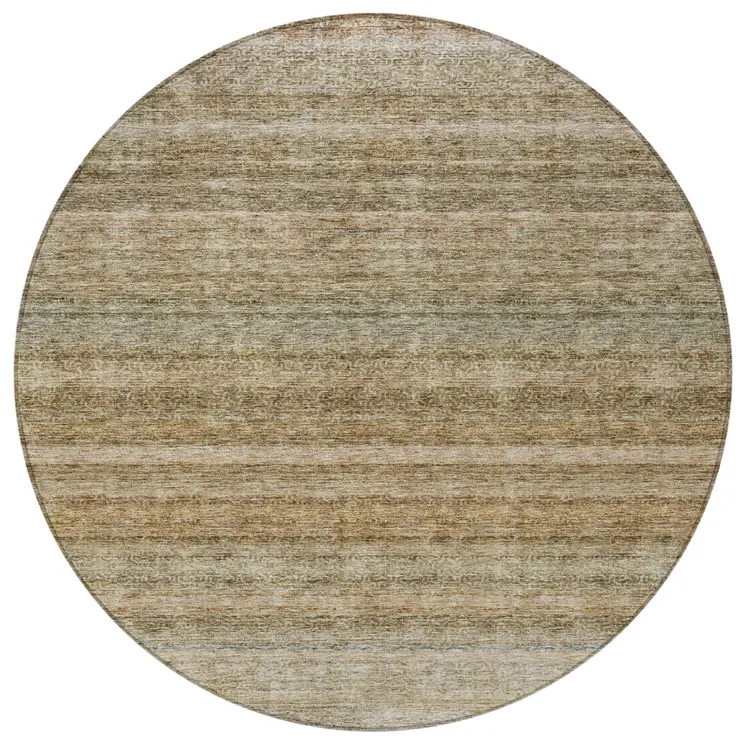 8' Copper And Green Round Striped Washable Indoor Outdoor Area Rug
